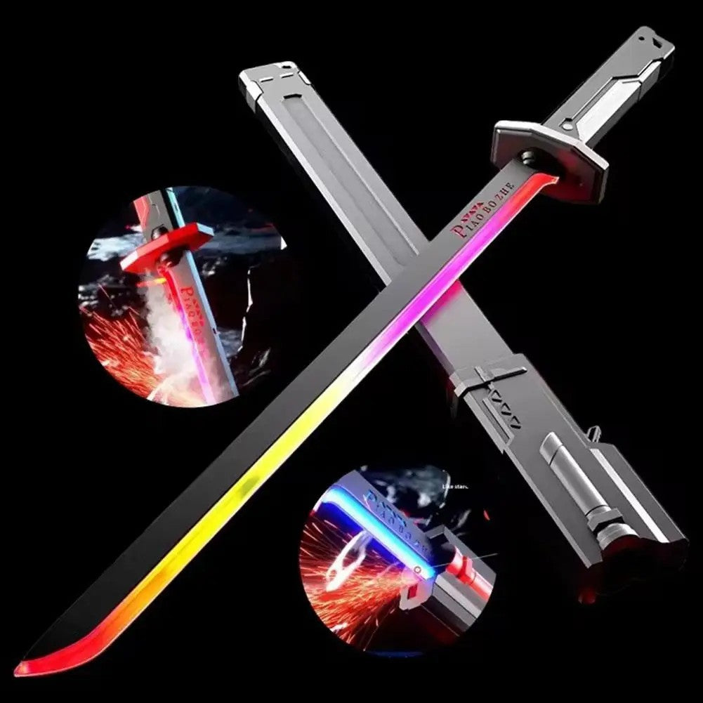 Led Laser Sword With Spark Smoke Effect RGB Light Color Cosplay Kids Bf Gift
