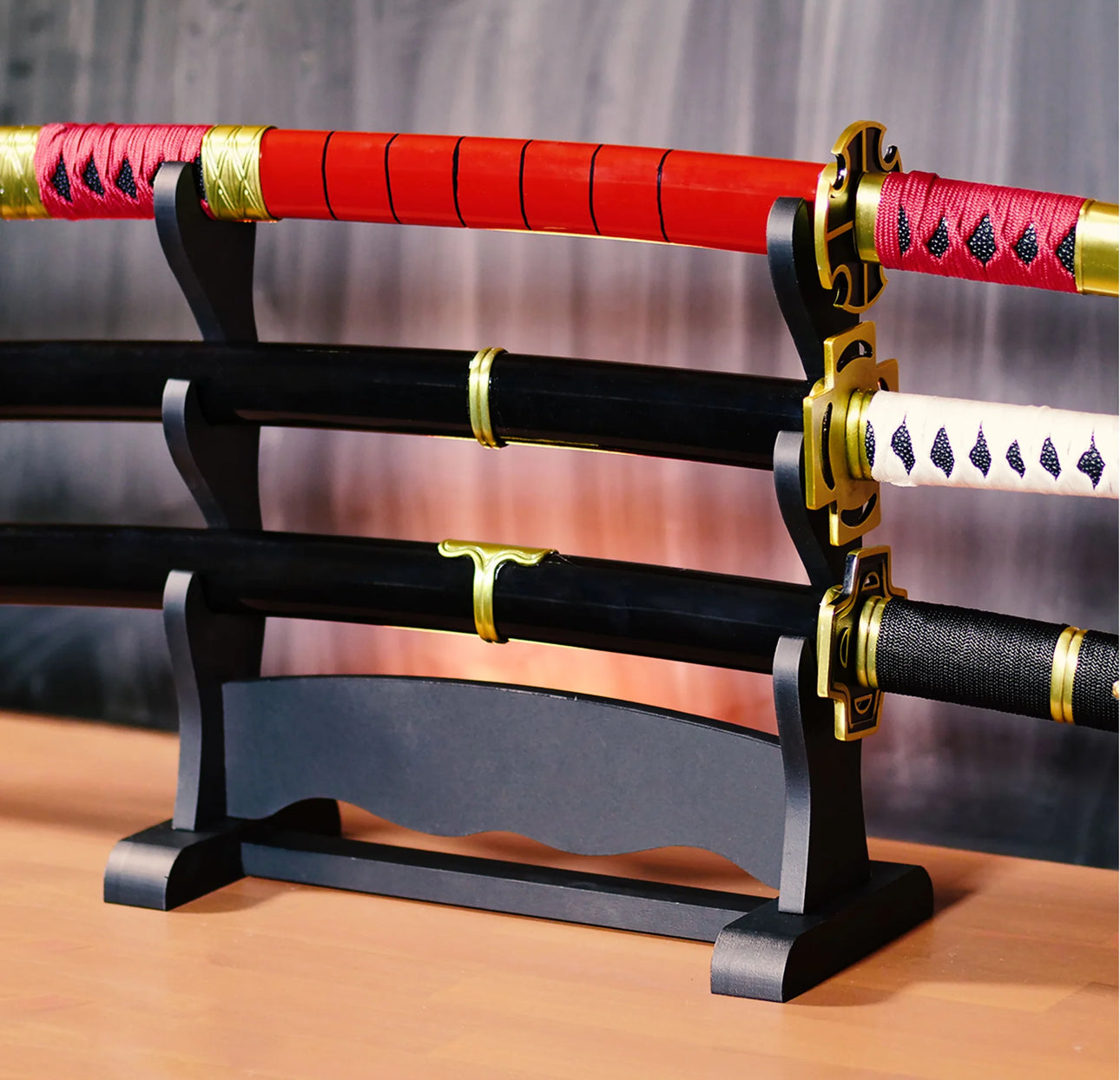 Katana Premium finish wooden Stand 3 layered Black Stand | Deattachable