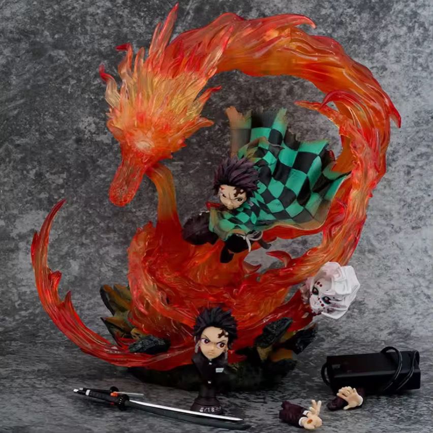 premium Tanjiro figure with 2 heads and lights 30cm