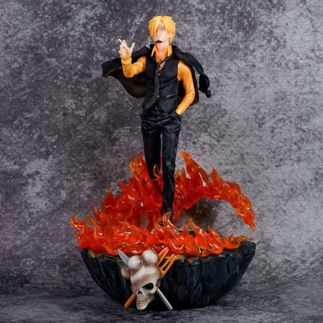 One Piece Three Fighting Blood Sanji Action Figure Luffy Sauron Illuminated Scene Statue Anime Figure | 40 CMS |