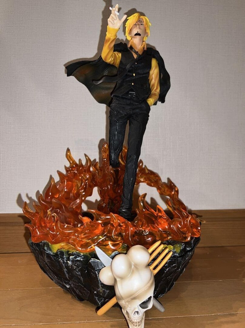 One Piece Three Fighting Blood Sanji Action Figure Luffy Sauron Illuminated Scene Statue Anime Figure | 40 CMS |